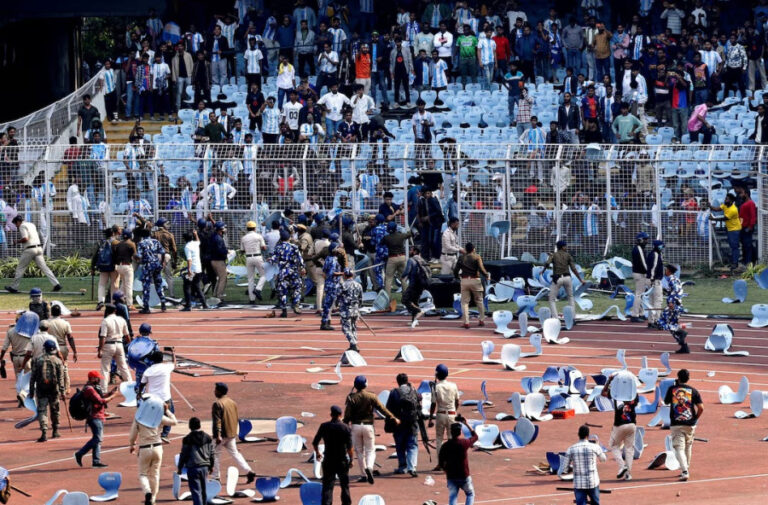 Police detain organiser of Messi visit after Indian fans rip up seats